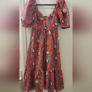 House of Harlow 1960 Red Floral Midi Dress, Size Extra Small.